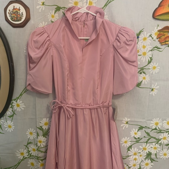 Victorian ruffle neck pale pink formal maxi dress - Picture 6 of 7